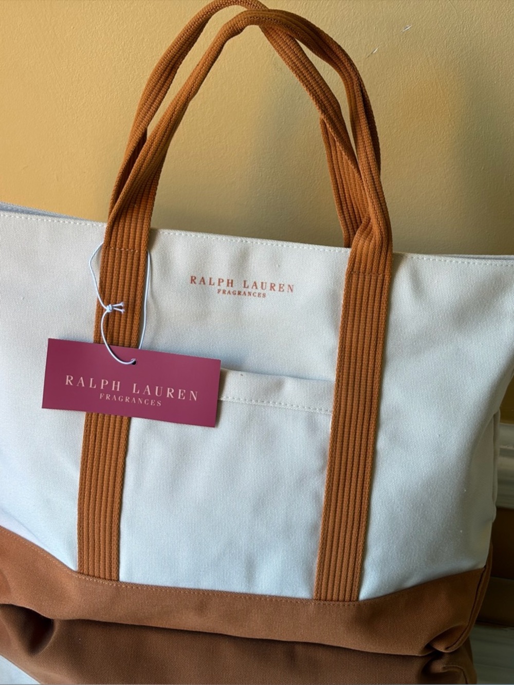 Ralph Lauren Canvas Tote in Cream and Tan - Picture 9 of 10